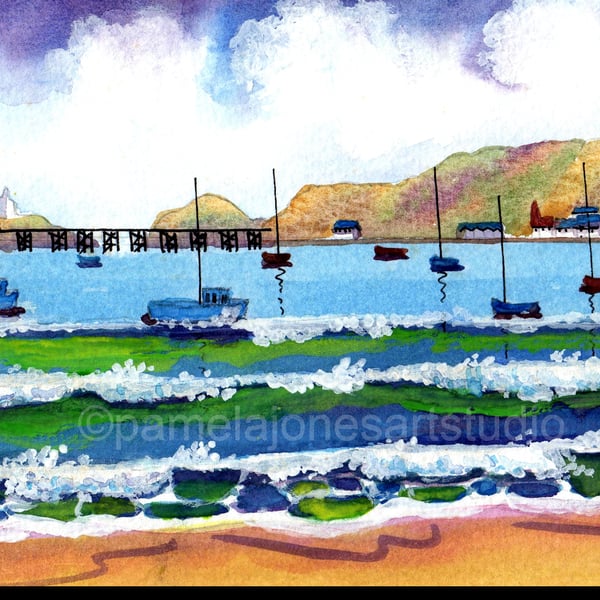 Boats, In The Bay, Mumbles, Wales, Original Watercolour, in 10 x 8 '' Mount