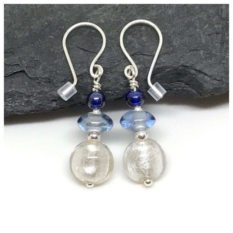 Sterling Silver Drop Earrings in Shades of Blue, Gift for her