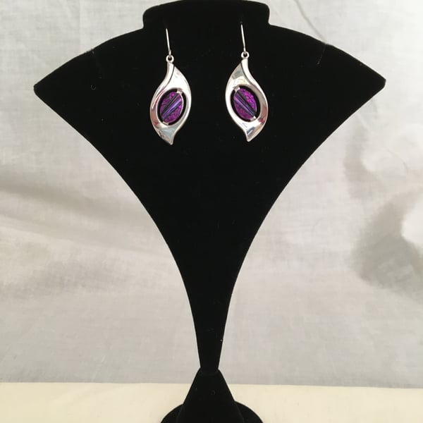 Leaf Drop Earrings with Mulberry Wine Oval Centrepiece