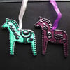 Set of  two ceramic folk horse decorations