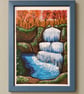 Original Autumn Waterfall Painting – Autumn Cascade – Woodland Landscape