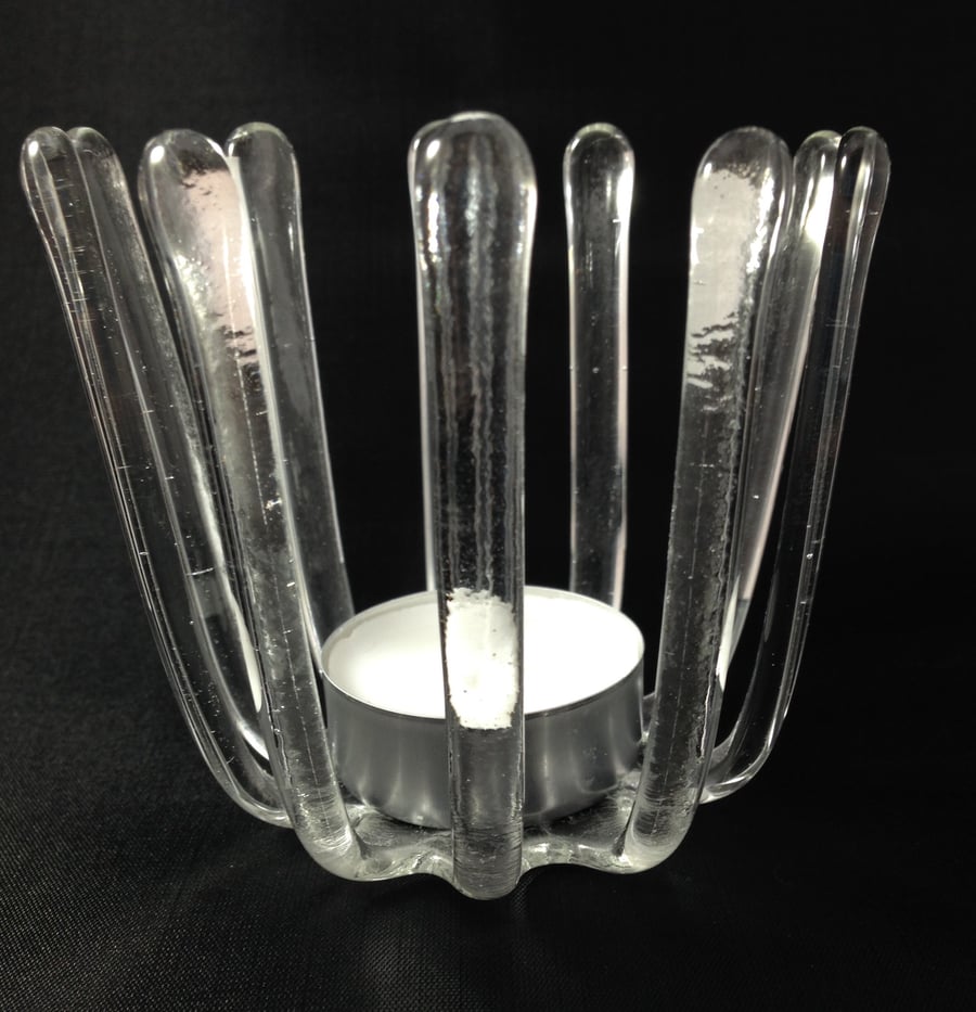 Icicles Fused Glass Candle Holder