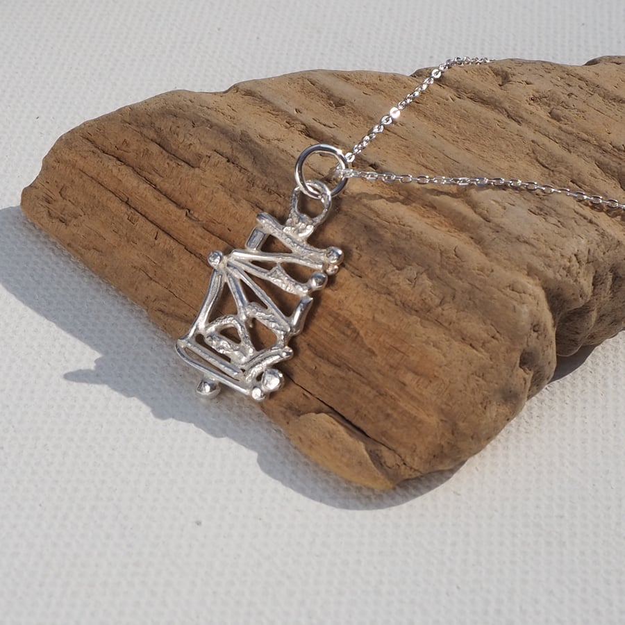 Fused silver pendant necklace, abstract