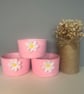 Set Of Three Handmade Pink Twine Storage Pot with Daisy Detail – Cottage Style H