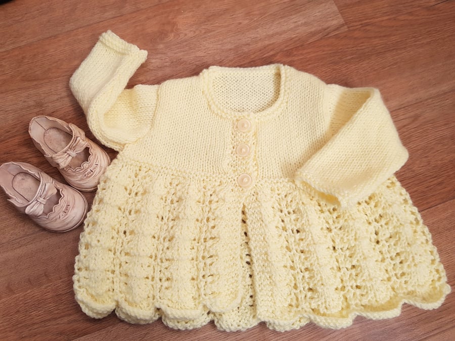 Hand Knitted Lemon Matinee Cardigan 0-6 months
