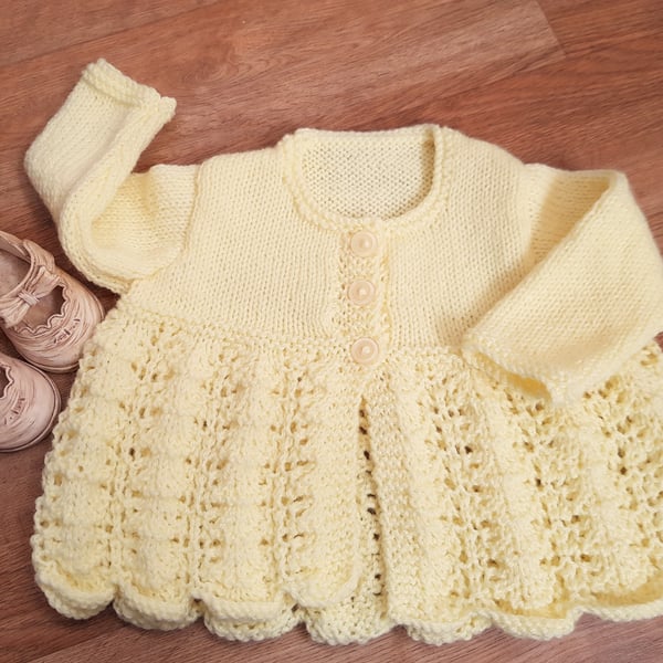 Hand Knitted Lemon Matinee Cardigan 0-6 months