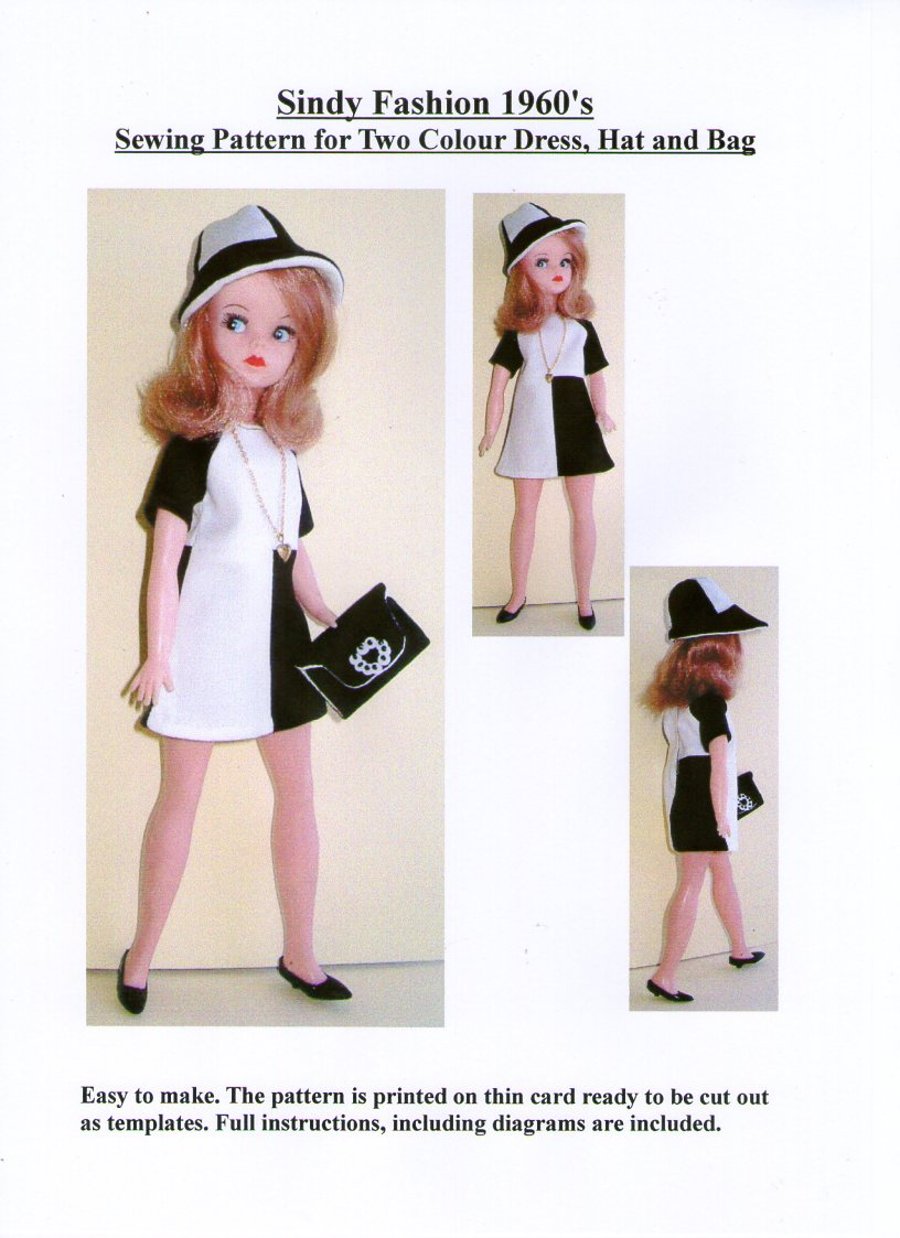 Sewing Pattern for 11-12" Fashion doll. 1960's 'Op Art' style Dress, Hat and Bag