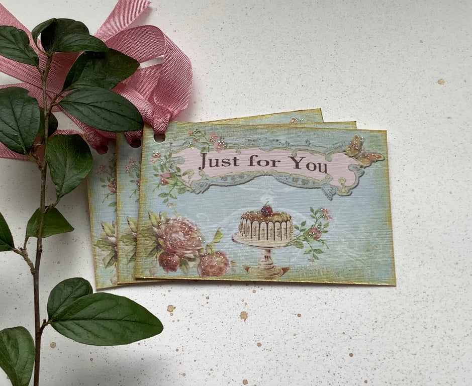 GIFT TAGS. Vintage -style.' Cherry on the Cake '( set of 3) ' .ready to ship...