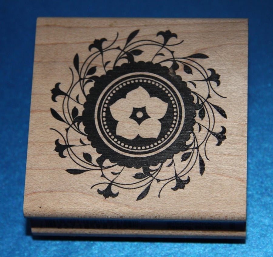 Inkadinkado Clematis Rosette Rubber Stamp (98285LL) Wooden Mounted