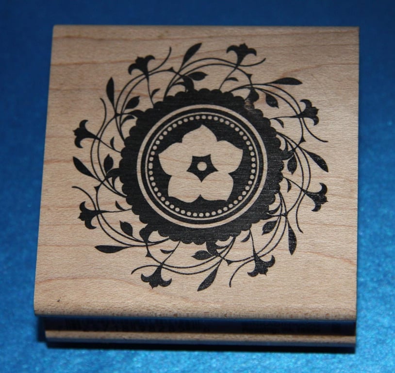 Inkadinkado Clematis Rosette Rubber Stamp (98285LL) Wooden Mounted