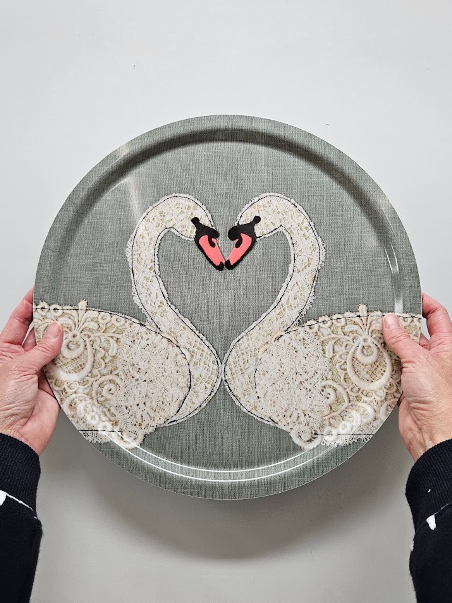 Swans melamine tray, 13th Wedding Anniversary, Lace Anniversary, Wedding present