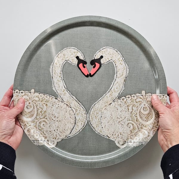 Swans melamine tray, 13th Wedding Anniversary, Lace Anniversary, Wedding present