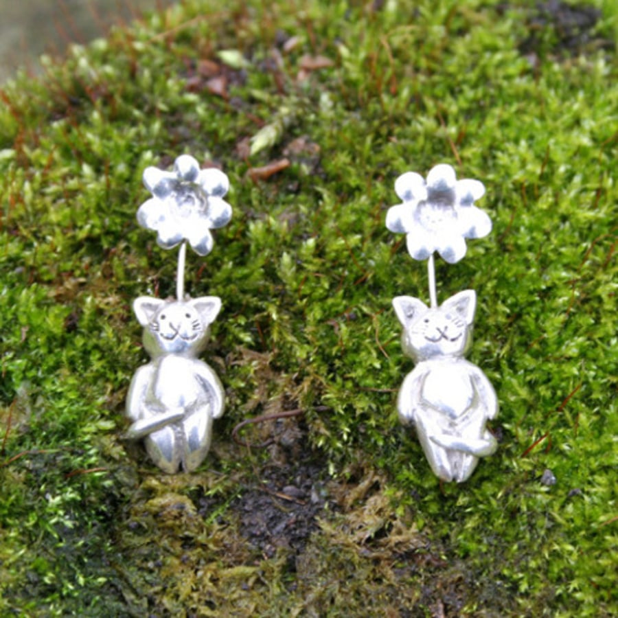 silver cat earrings