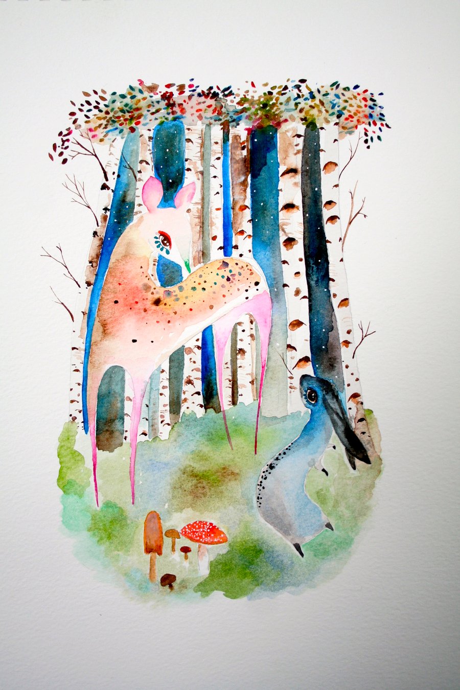 Deer & Rabbit Watercolour Original
