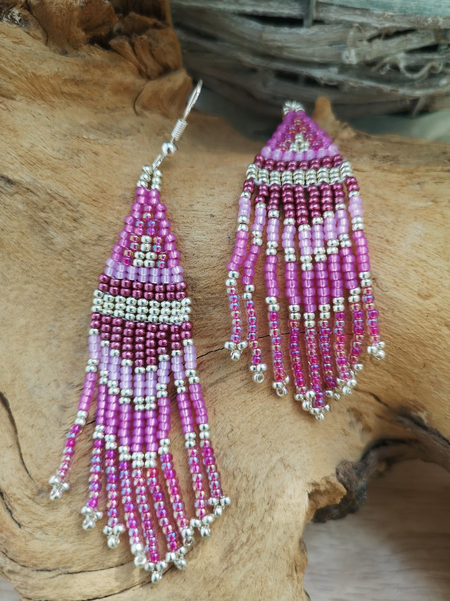 Pink fringe tassel earrings