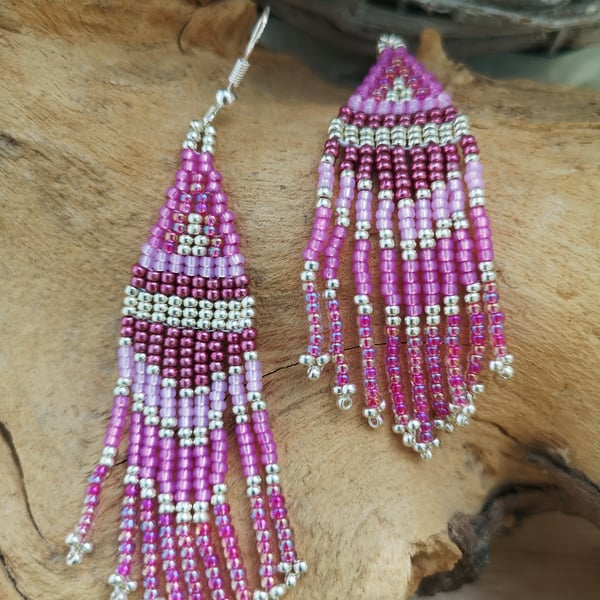 Pink fringe tassel earrings