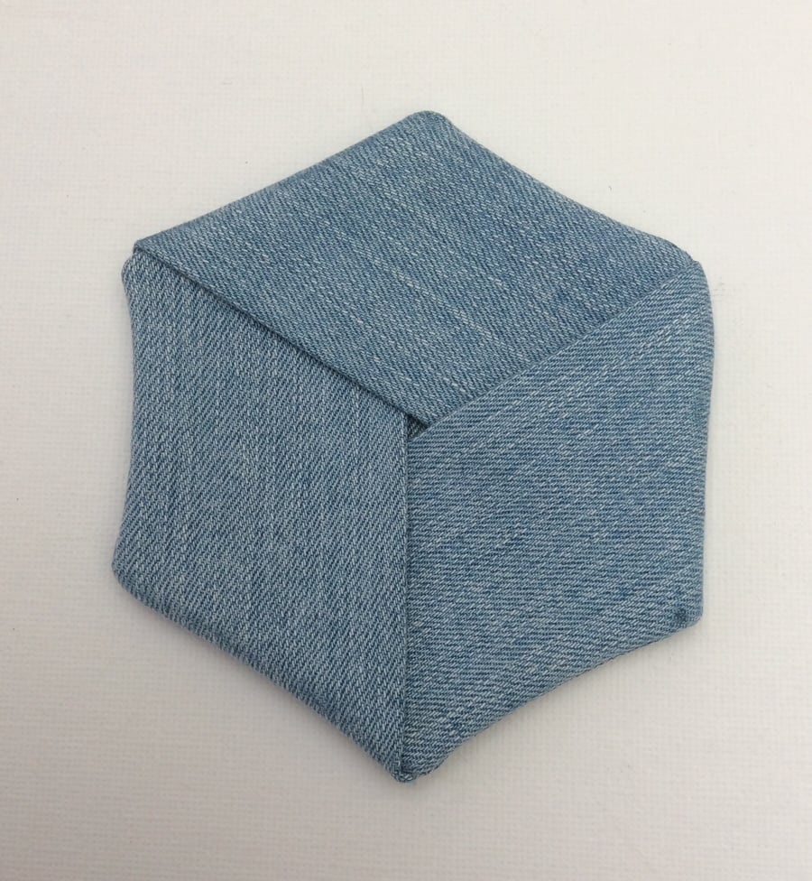 Single  hexagonal coaster, blue recycled denim, fabric coaster
