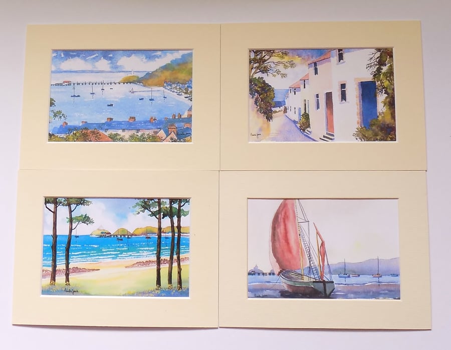 Mumbles, Scenes, Watercolour Prints, Set of 4, in 8 x 6 Mounts