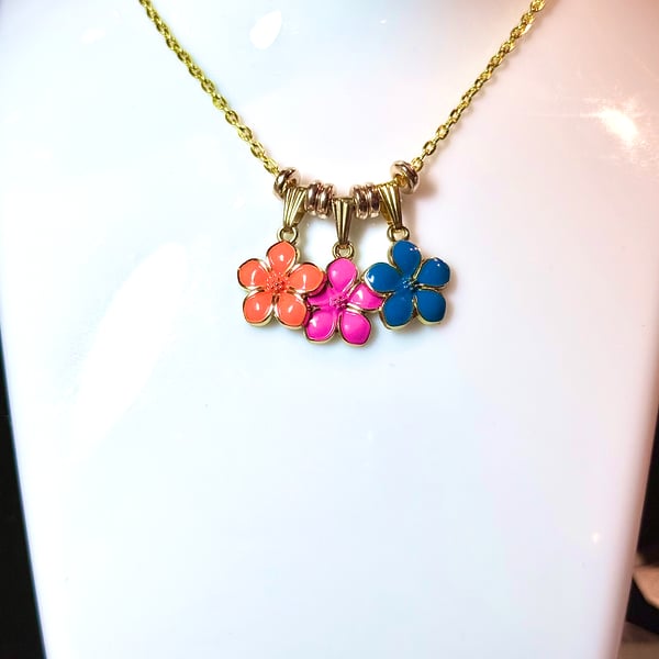 Handmade Multicoloured Flower Pendant Necklace with 14K Gold