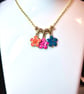 Handmade Multicoloured Flower Pendant Necklace with 14K Gold