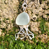 White Sea Glass and Sterling SIlver Jellyfish Pendant Necklace