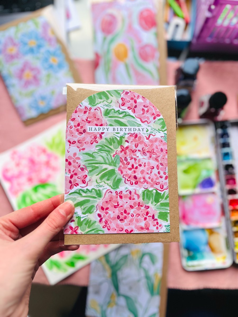 Pink Hydrangea Flower Birthday Card, Eco Friendly Cards