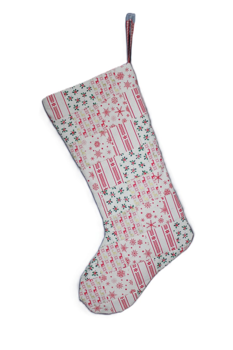 Scandi style cotton patchwork stocking, postage included