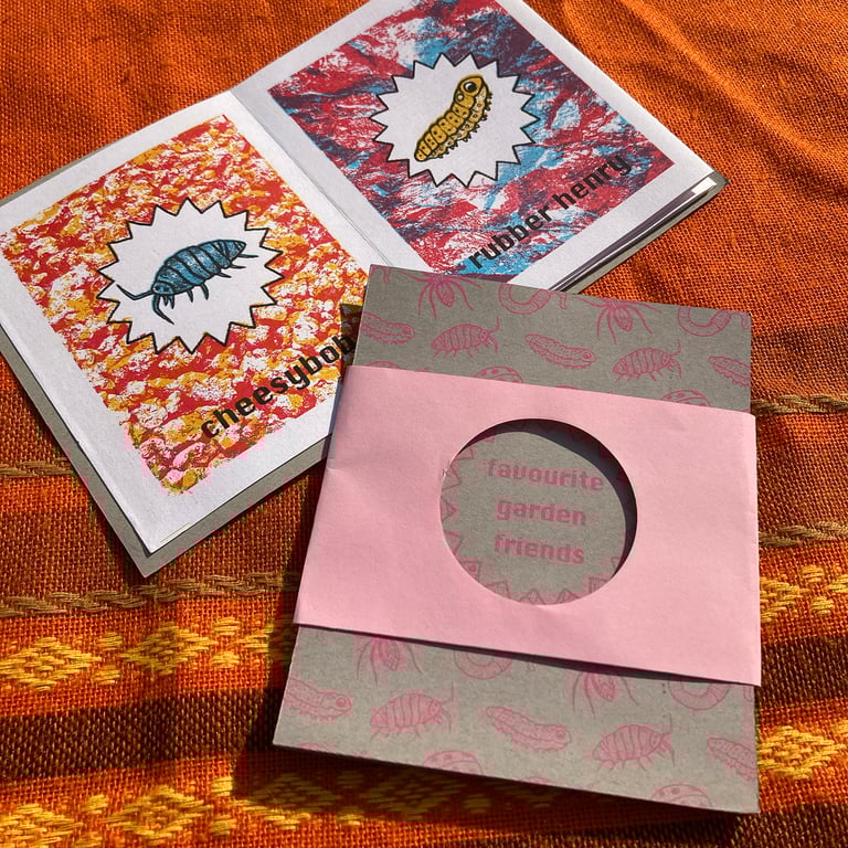 Favourite Garden Friends – handmade, risograph printed, concertina book.