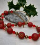 Red and gold polymer clay necklace - Image 2