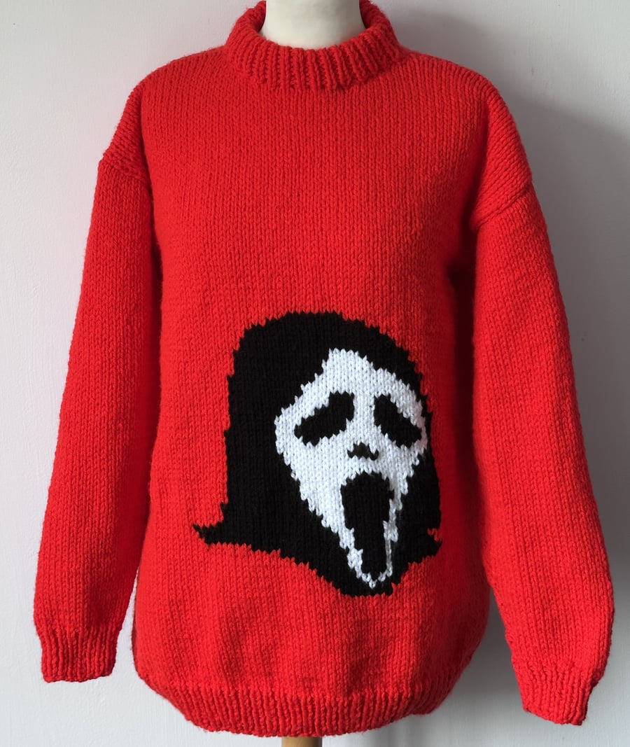 Ghost Face Hand Knitted Goth Sweater Bexknitwear