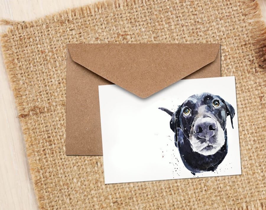 Black Labrador Watercolour Art NoteGreeting Card - Black Labrador Greeting card,