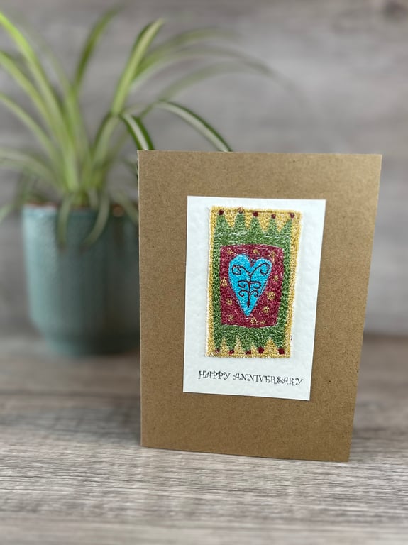 Wedding Anniversary Card with Embroidered Heart 