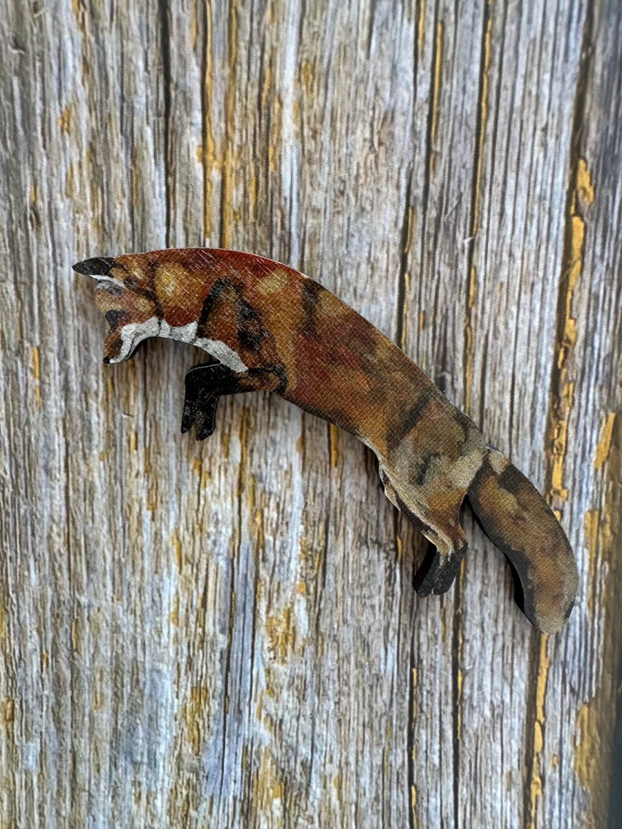 Pouncing Fox Wooden Magnet