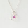 Pink Sapphire with delicate Sterling Silver Slim Circle Pendant Necklace