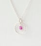 Pink Sapphire with delicate Sterling Silver Slim Circle Pendant Necklace