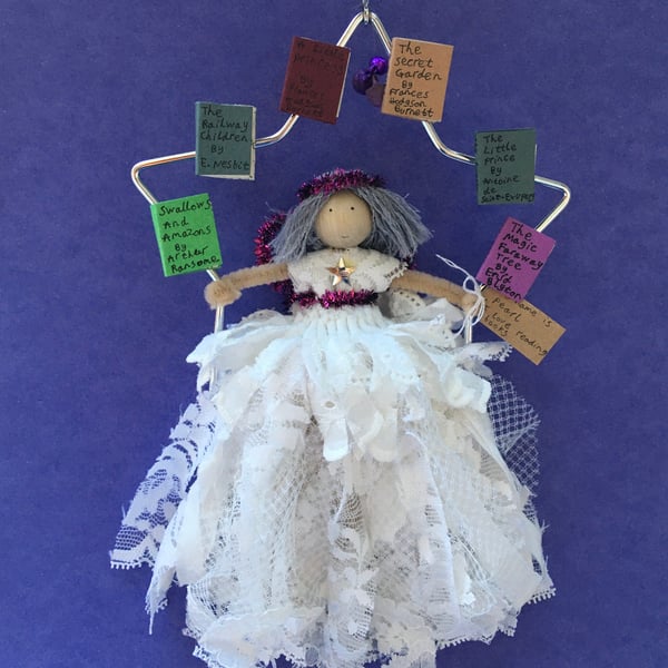 Book Angel In A Star Hanging Decoration, Book Lover Gift