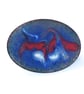 large oval brooch scrolled white and red on blue over clear enamel - Image 1