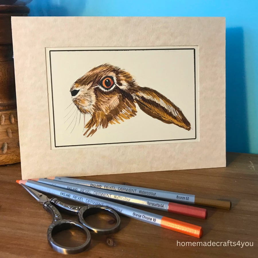 Hand Coloured Hare card