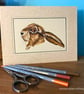 Hand Drawn and Coloured Hare card - Image 1