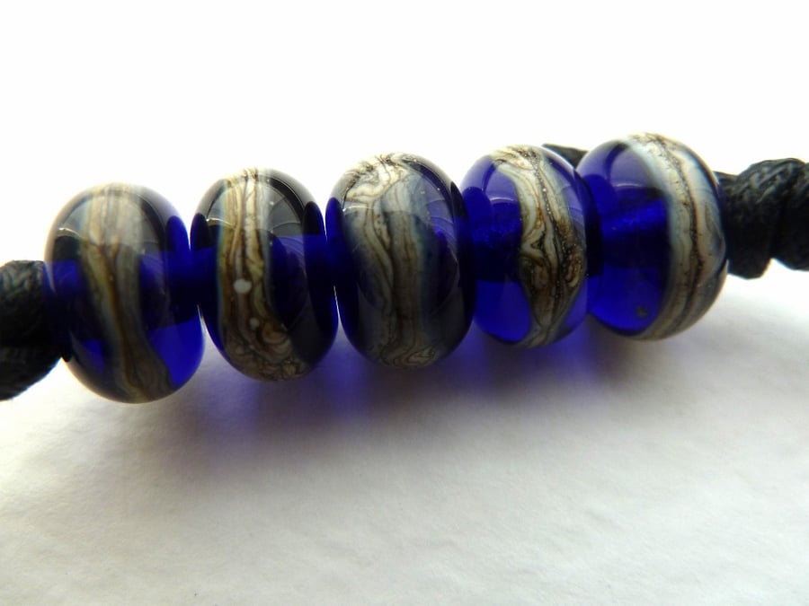 handmade lampwork glass beads, blue wrapped set