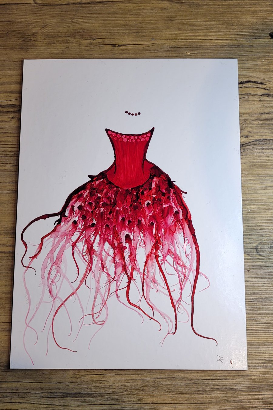 Red dress in alcohol inks