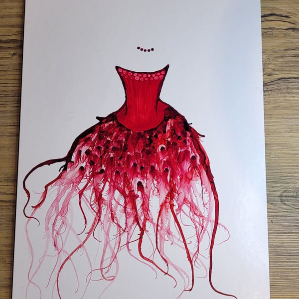 Red dress in alcohol inks