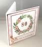 Rose gold flower wreath 80th Birthday card - Image 6