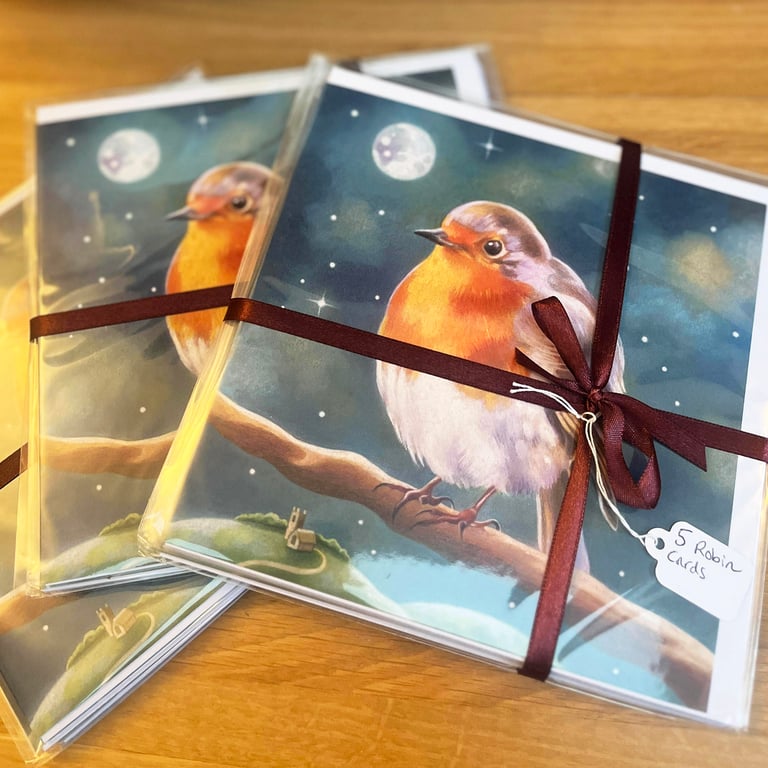 PACK OF 5: Robin Greeting Cards,  Robin cards