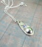 Floral Glass Necklace, Sterling Silver Teardrop Pendant