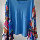Lovely Blue Upcycled Boho Hippie Style Fun Flirty Plus Size Poncho