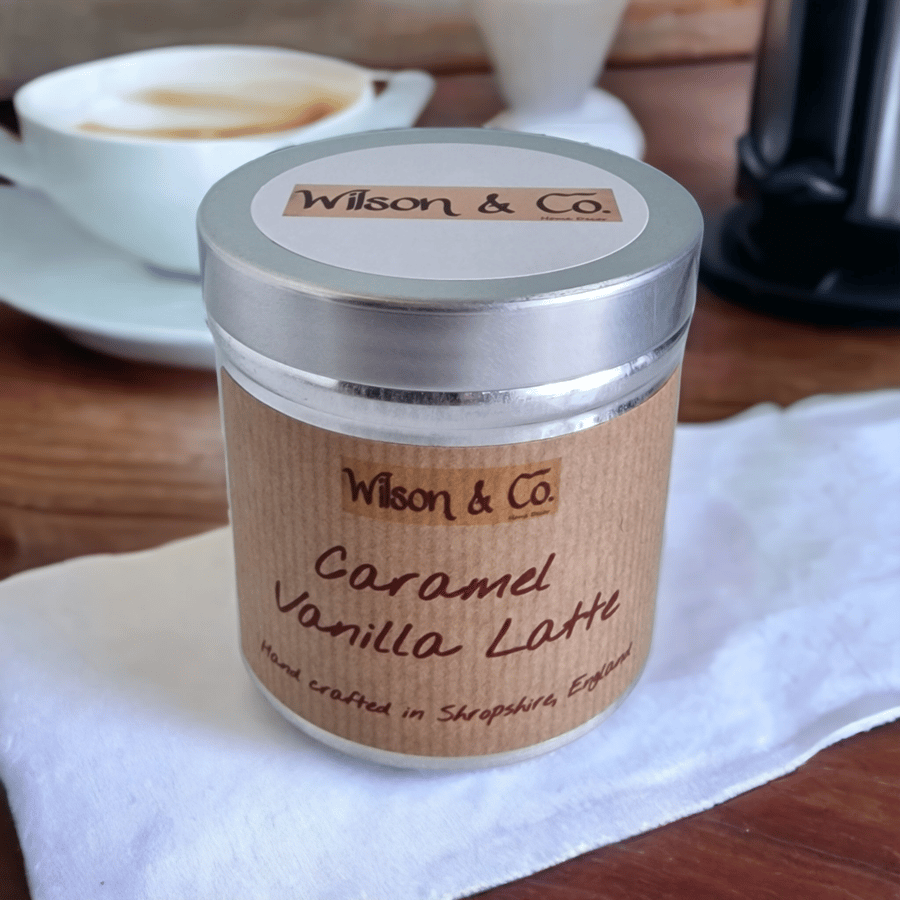 Caramel Vanilla Latte Scented Candle in a Tin 230g