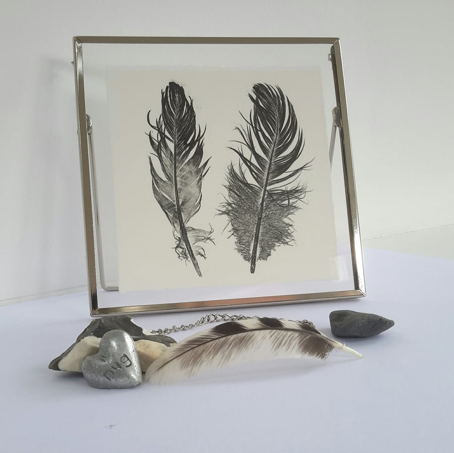Feather print in a silver coloured frame  free p&p for September