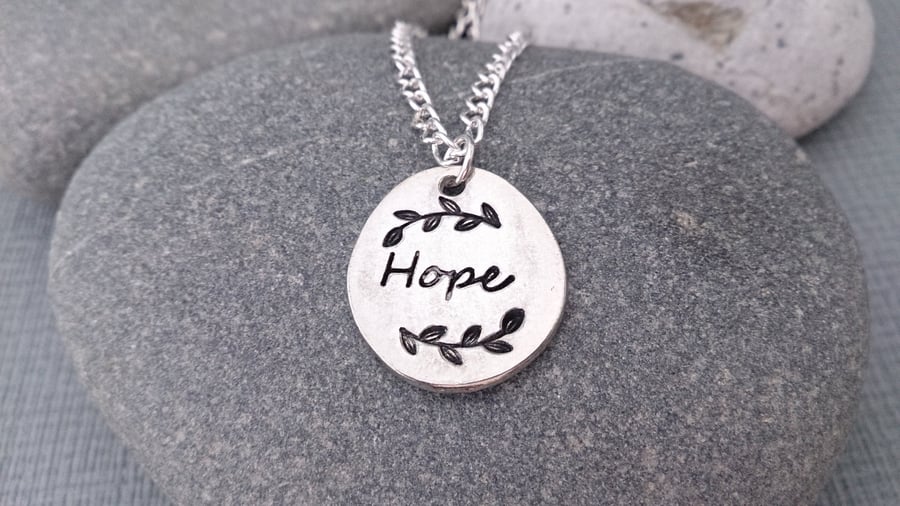 Hope Pendant, Hand Stamped