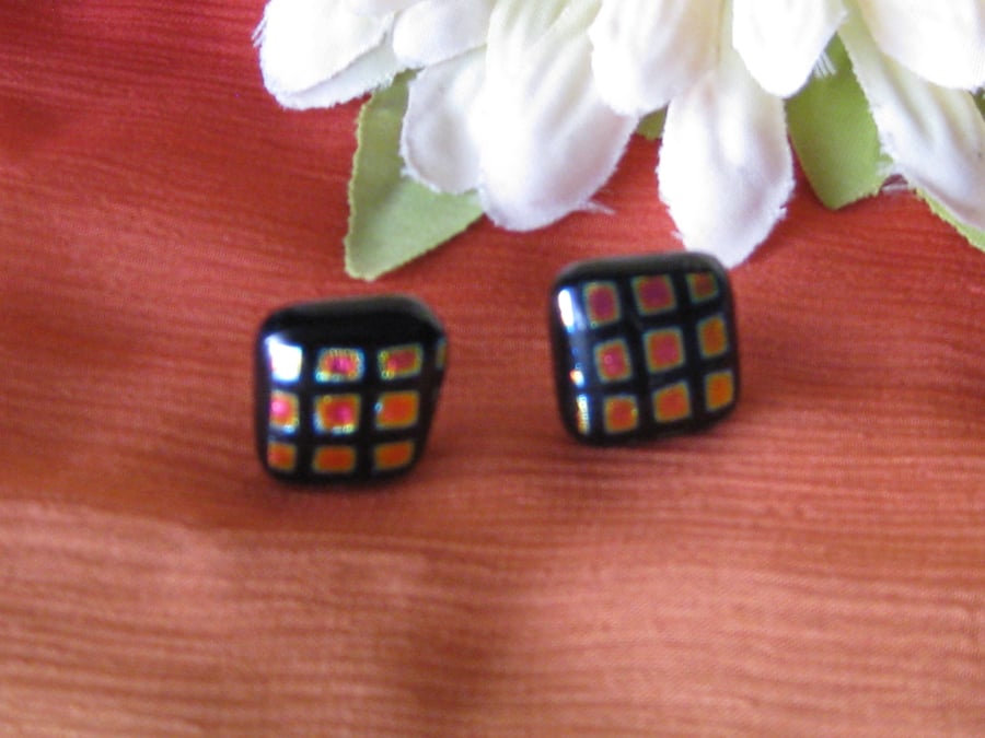 Fused dichroic glass stud earrings